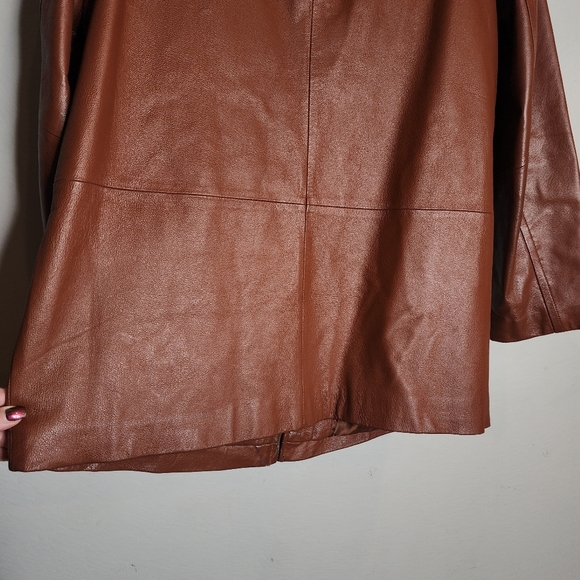 Roaman's 100% Leather Brown Zip Jacket Size 14W - Picture 13 of 16